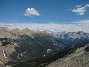 The view of Takkakaw Falls from the Iceline Trail